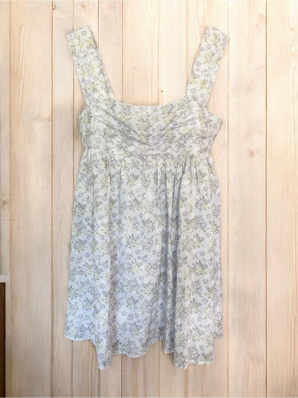 Storia White Mini Dress with Light Green Floral Print
